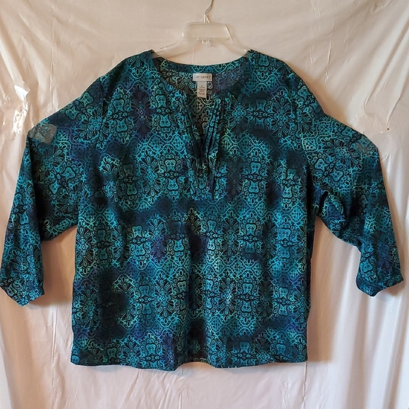 Catherines 3X Blue and Black 3/4 Sleeve Blouse Excellent Condition Silky Look - Picture 4 of 12